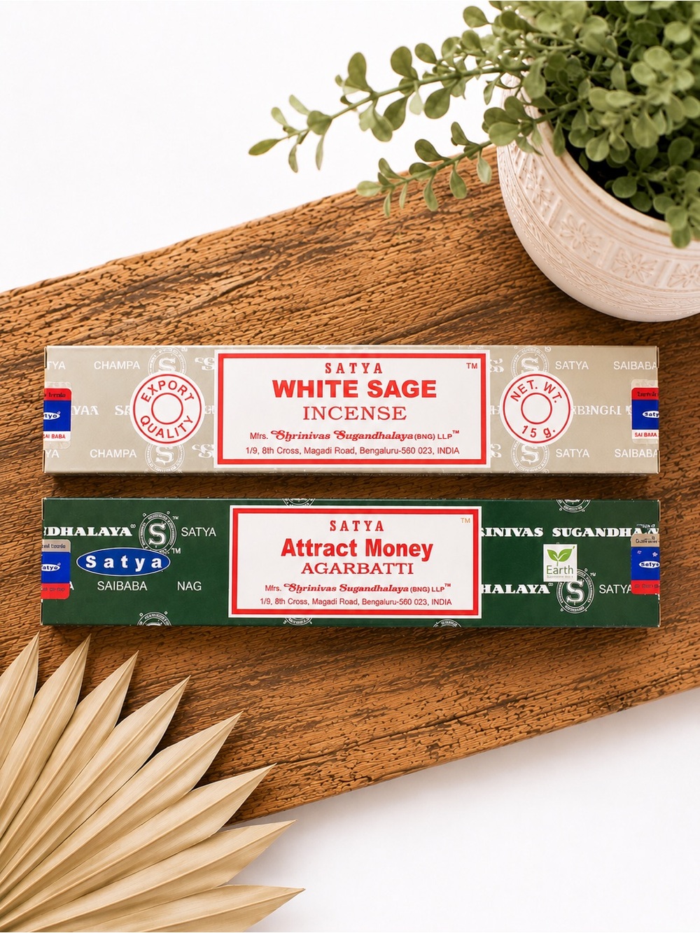 Satya White Sage & Attract Money Incense Sticks - White and Green